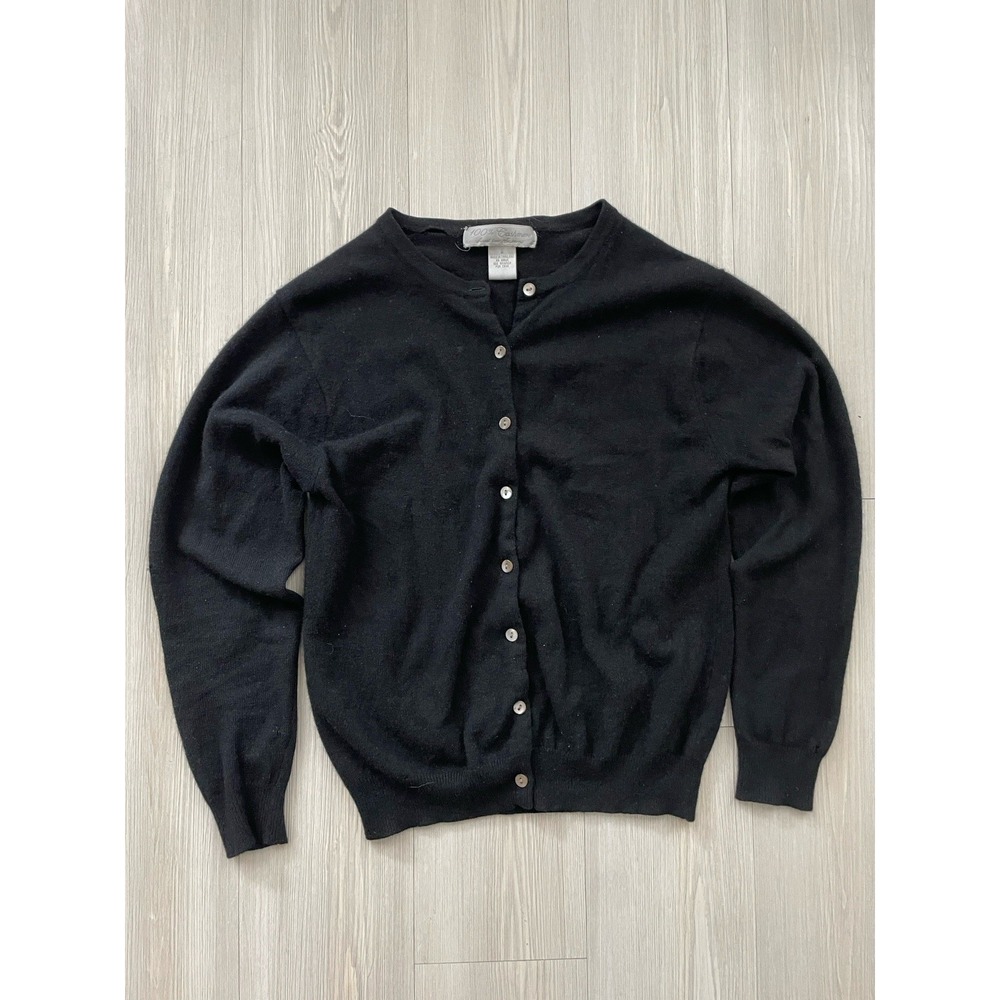Women's Black 100% Cashmere Cardigan Sweater Size M Crewneck Luxury